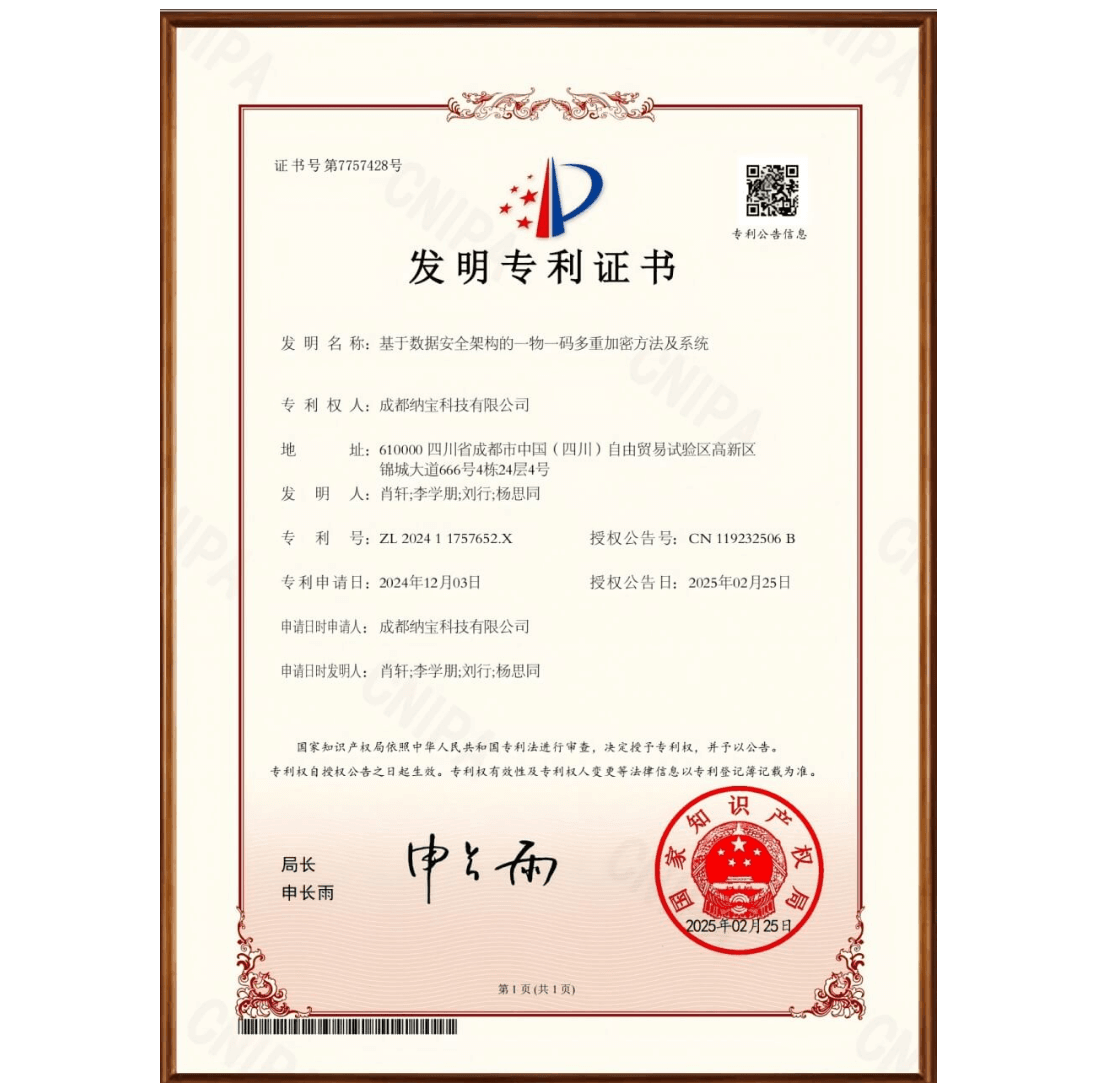 基于数据安全架构的一物一码多重加密方法及系统